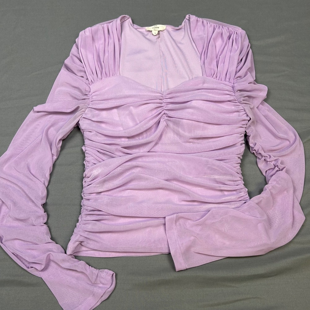 Entro Lavender Purple Ruched Mesh Sweetheart Long Sleeve Top ET19622 L